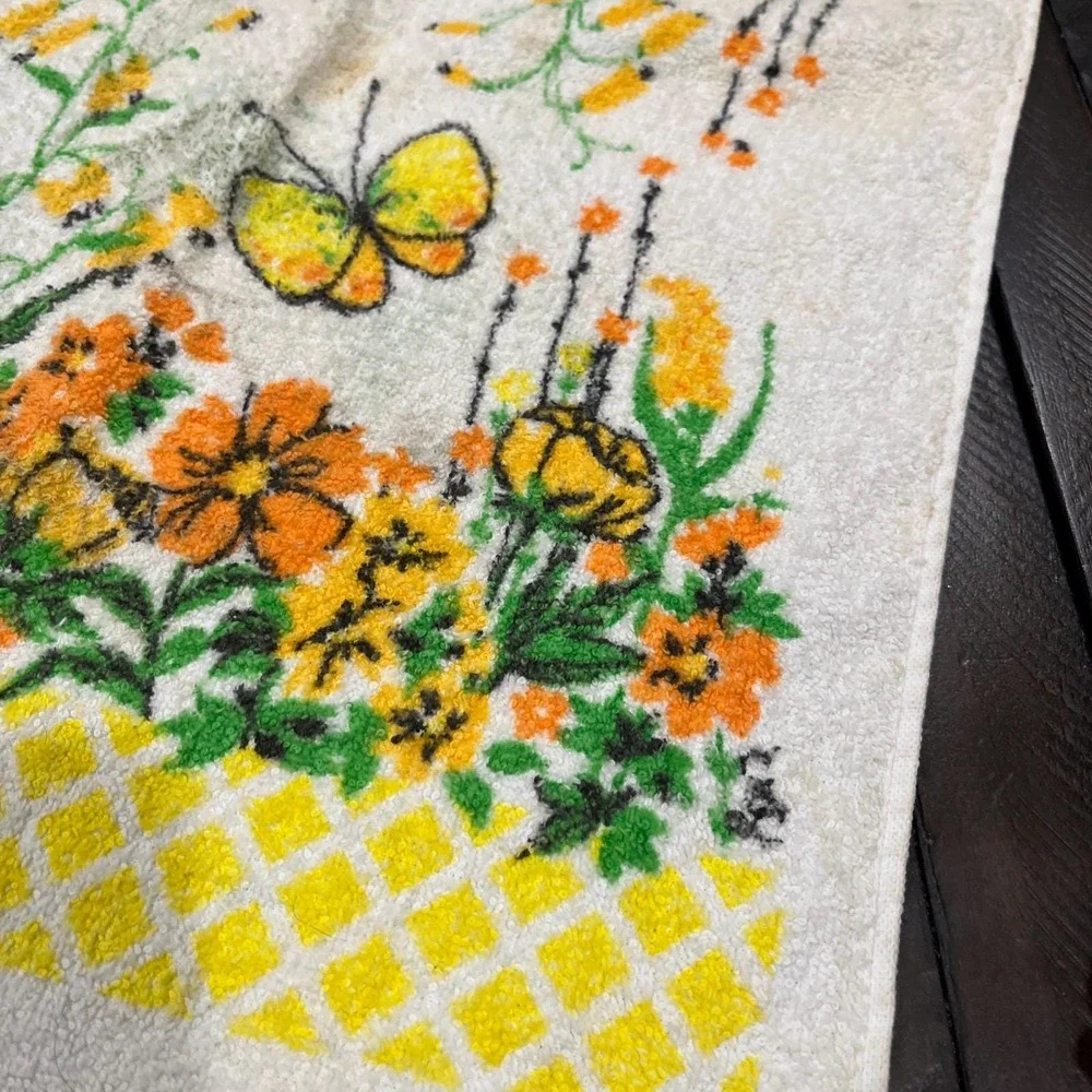 Vintage Sayco Yellow Orange ‎ Butterfly Flowers Print Hot Pad And Kitchen Towel